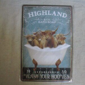 8"x12" Metal Sign 3 Bulls in a Bath Tub.. Sealed and New